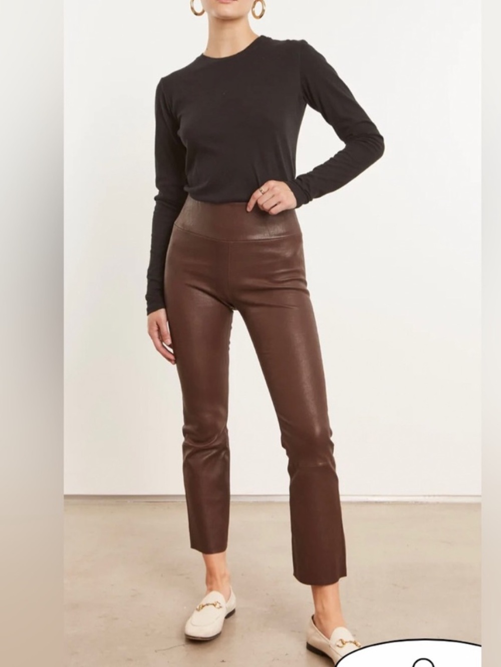 SPRWMN Dark Chocolate Brown Crop flare Leather Leggings medium